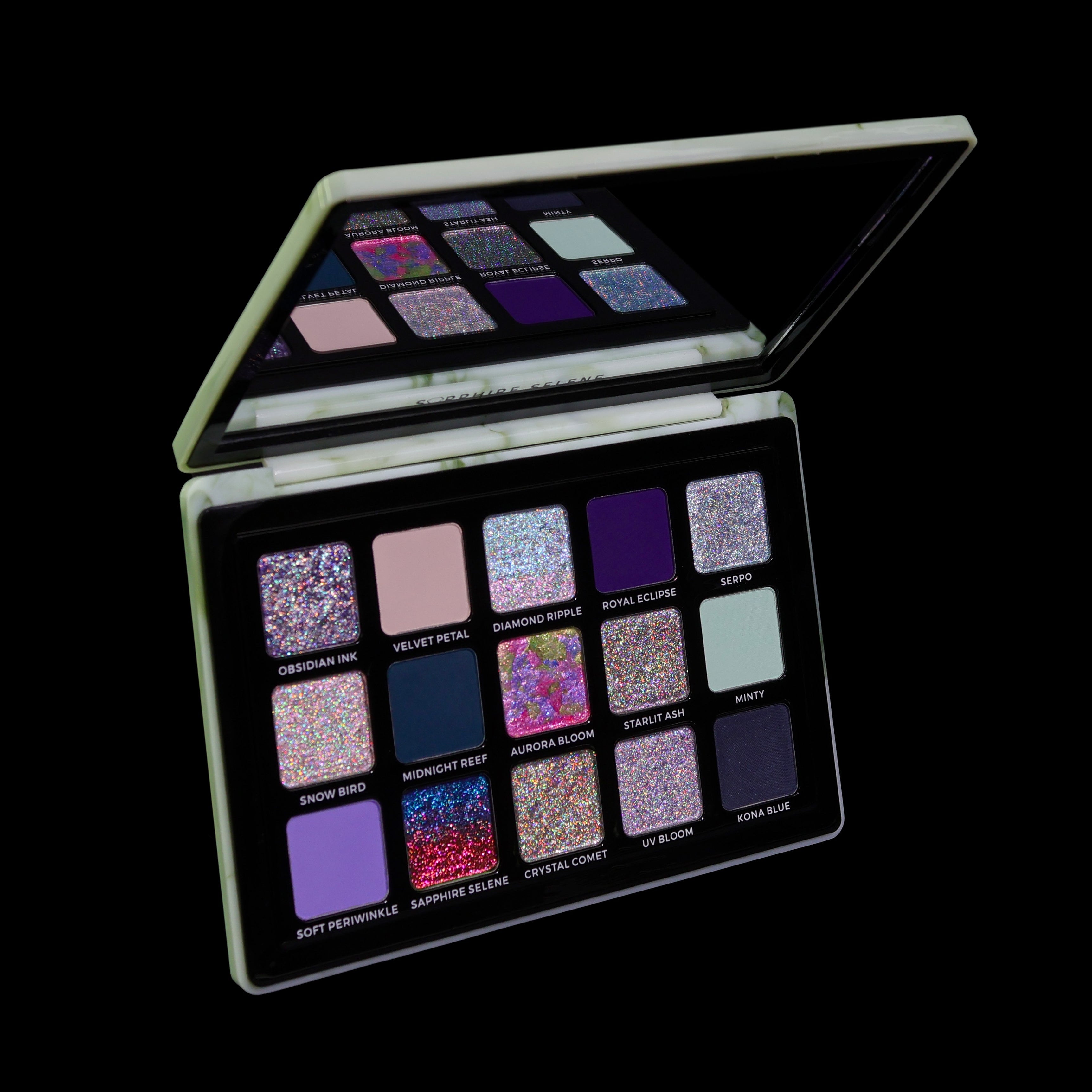 Eyeshadow palette with jeweled multi chromes 