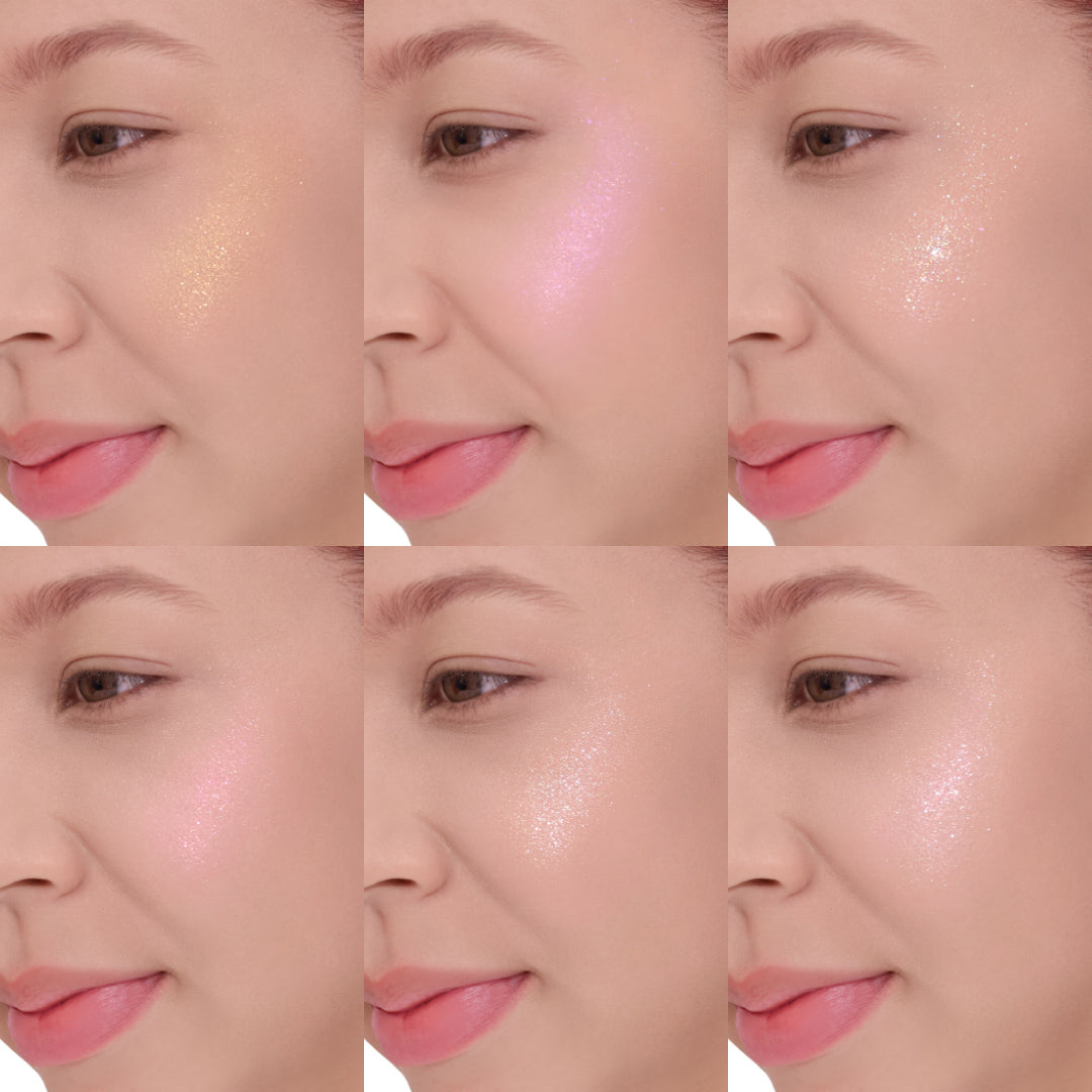 Collage of a woman's face with a focus on her eyes and lips.